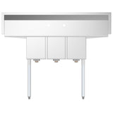 Freestanding Stainless Steel 54 in. 2-Hole Triple Bowl Commercial Kitchen Sink