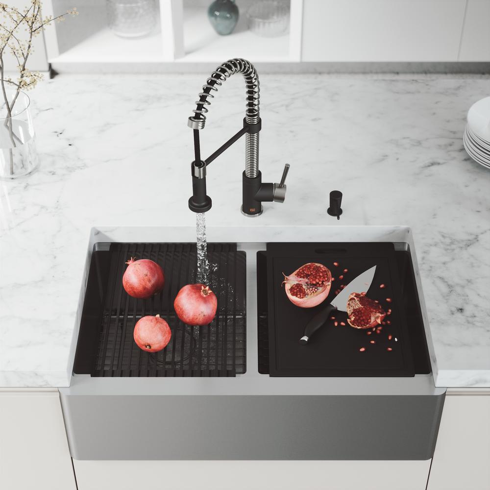 Oxford Stainless Steel 33 in. Double Bowl Flat Farmhouse Apron-Front Workstation Kitchen Sink with Accessories - Super Arbor