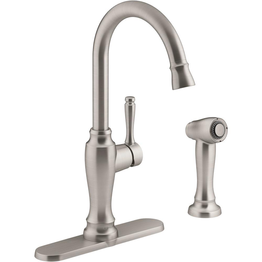 Arsdale Single-Handle Standard Kitchen Faucet with Swing Spout and Sidespray in Oil-Rubbed Bronze - Super Arbor