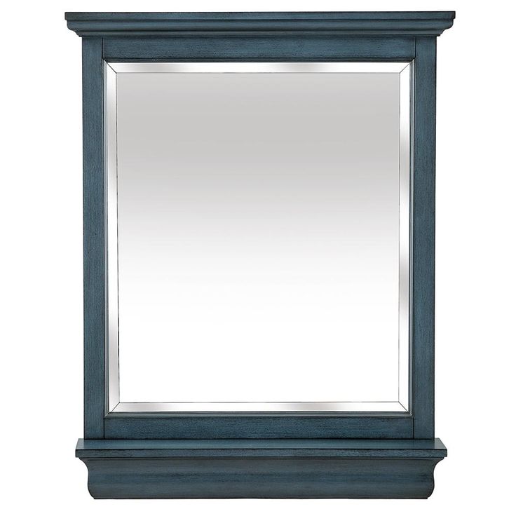 29.00 in. W x 36.00 in. H Framed Rectangular Beveled Edge Bathroom Vanity Mirror in Harbor Blue