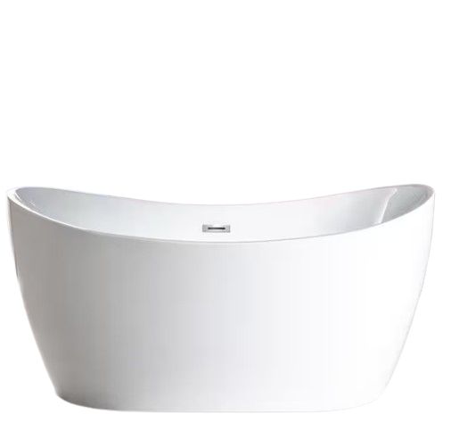 WOODBRIDGE 59 in. L x 28.75 in. W Acrylic Flatbottom Double Slipper Bathtub in White with Polished Chrome Drain