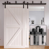 8 ft./96 in. Frosted Black Heavy-Duty Bypass Double Door Sliding Barn Door Hardware Classic Design Roller - Super Arbor