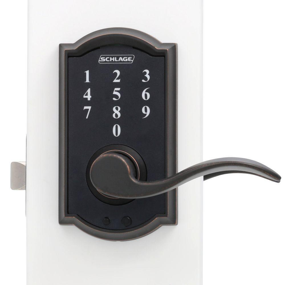 Camelot Aged Bronze Electronic Door Lock with Accent Door Lever - Super Arbor