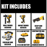 20-Volt MAX Lithium-Ion Cordless Brushless Combo Kit (2-Tool) w/FLEXVOLT and 20V Batteries, Bonus Circ Saw and Recip Saw - Super Arbor