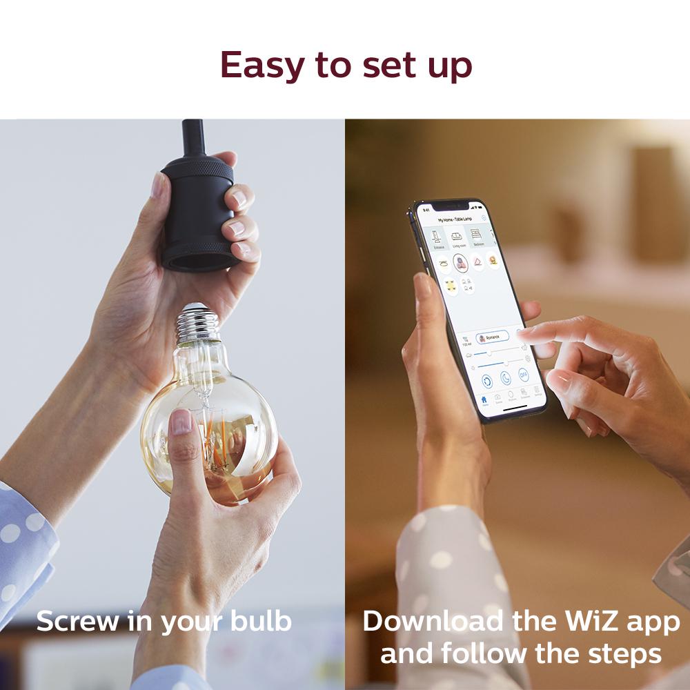 Philips Amber G25 LED 40-Watt Equivalent Dimmable Smart Wi‑Fi WiZ Connected Wireless Light Bulb (4‑Pack)