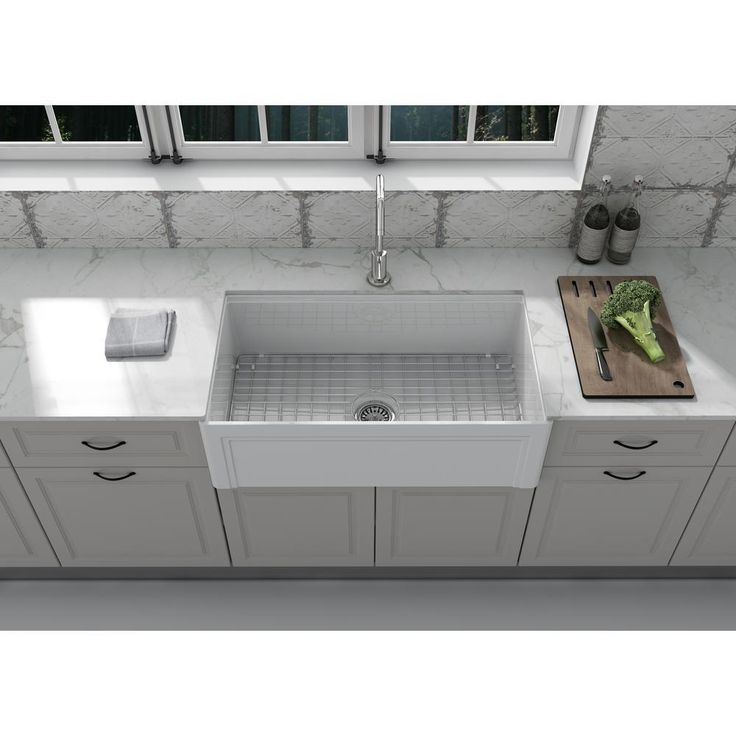 Delux Fireclay 33 in. Single Bowl Farmhouse Kitchen Sink with workstation