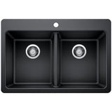 Glacier Bay Drop-in/Undermount Granite Composite 33 in. 1-Hole 50/50 Double Bowl Kitchen Sink with Low Divide White