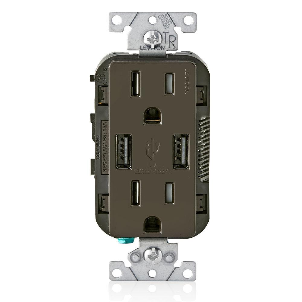 15 Amp Decora Combination Tamper Resistant Duplex Outlet and USB Charger, White (3-Pack) - Super Arbor
