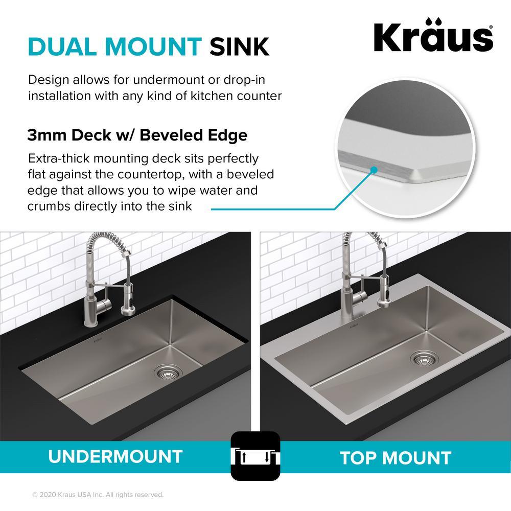 Loften All-in-One Dual Mount Drop-In Stainless Steel 33in. Single Bowl Kitchen Sink with Pull Down Faucet in Matte Black - Super Arbor