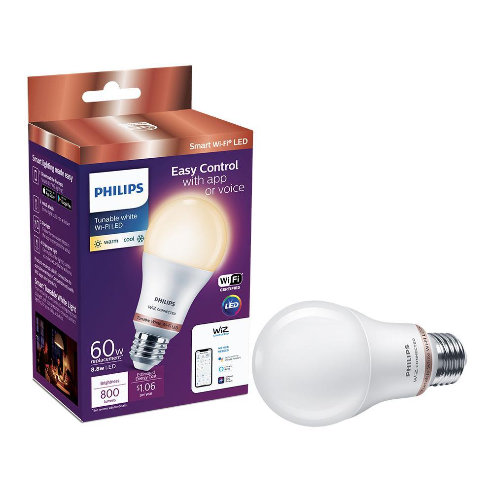 Tunable White A19 LED 60-Watt Equivalent Dimmable Smart Wi-Fi Wiz Connected Wireless Light Bulb (4-Pack) - Super Arbor