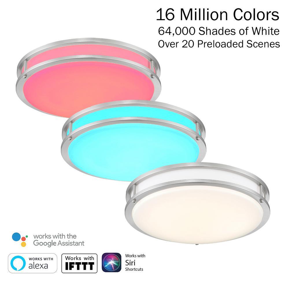 16 in. Voice Controlled Colors Brushed Nickel Smart LED Flush Mount - Super Arbor