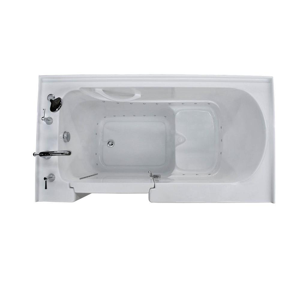 NOVA Heated Rampart 5 ft. Walk-in Non-Whirlpool Bathtub with 6 in. Tile Easy Up Adhesive Wall Surround in White - Super Arbor