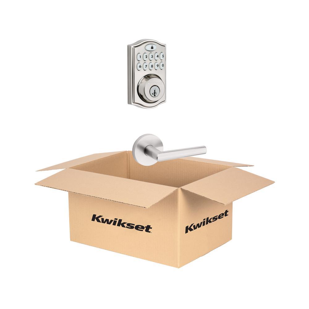 Z-Wave SmartCode Satin Nickel Single Cylinder Electronic Deadbolt featuring Milan Hall/Closet Lever - Super Arbor