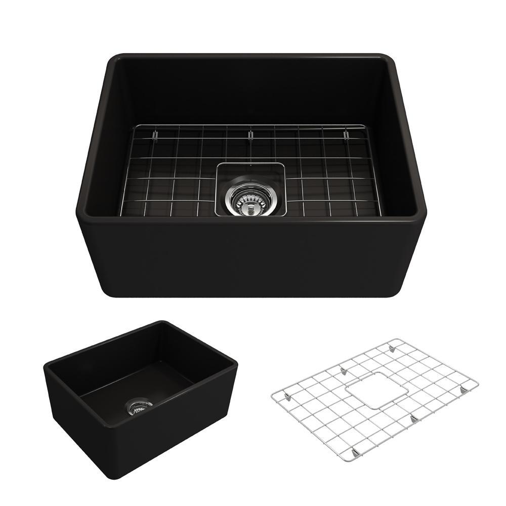 Classico Farmhouse Apron Front Fireclay 30 in. Single Bowl Kitchen Sink with Bottom Grid and Strainer in White - Super Arbor