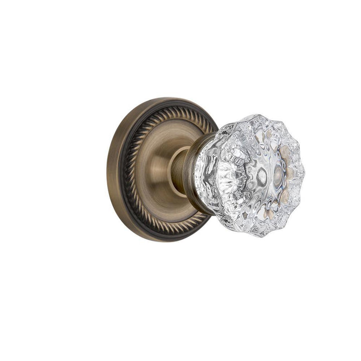 Rope Rosette 2-3/8 in. Backset Antique Brass Privacy Bed/Bath Crystal Glass Door Knob - Super Arbor