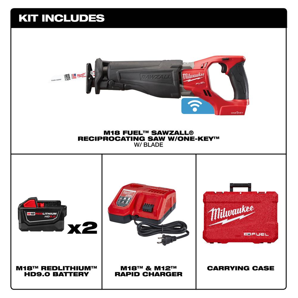 M18 FUEL ONE-KEY 18-Volt Lithium-Ion Brushless Cordless SAWZALL Reciprocating Saw Kit with Two 9.0Ah Batteries - Super Arbor