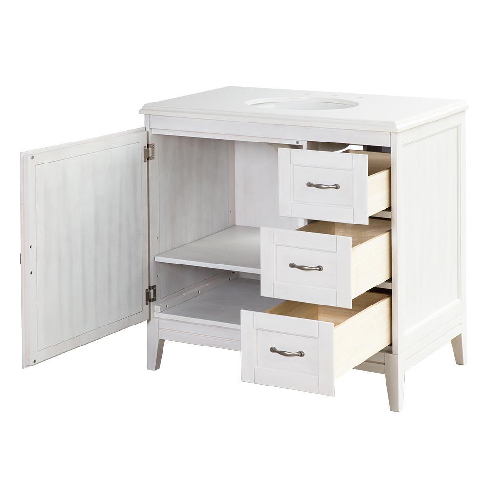 Chennai 37 in. W Single Vanity in White Wash with Engineered Stone Vanity Top in Crystal White with White Sink - Super Arbor