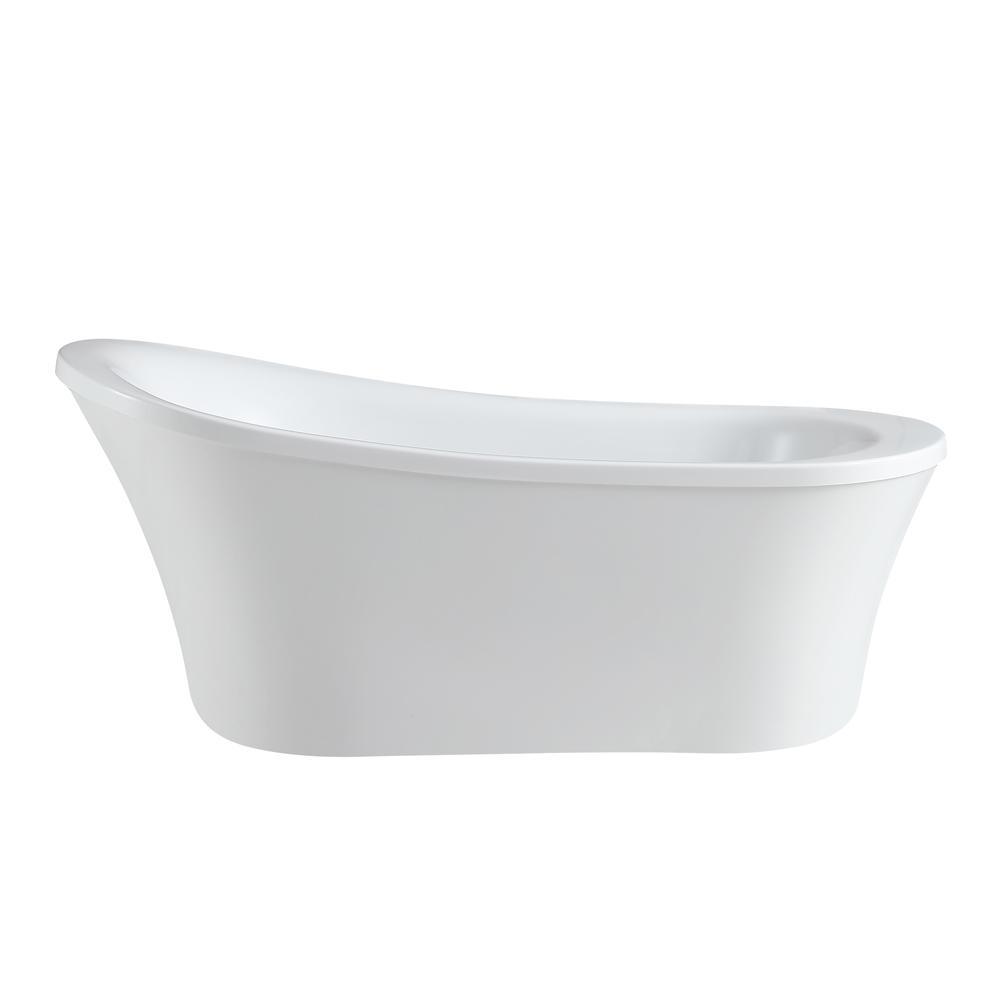 Rachel 70 in. Acrylic Slipper Flatbottom Non-Whirlpool Reversible Drain Bathtub in White - Super Arbor