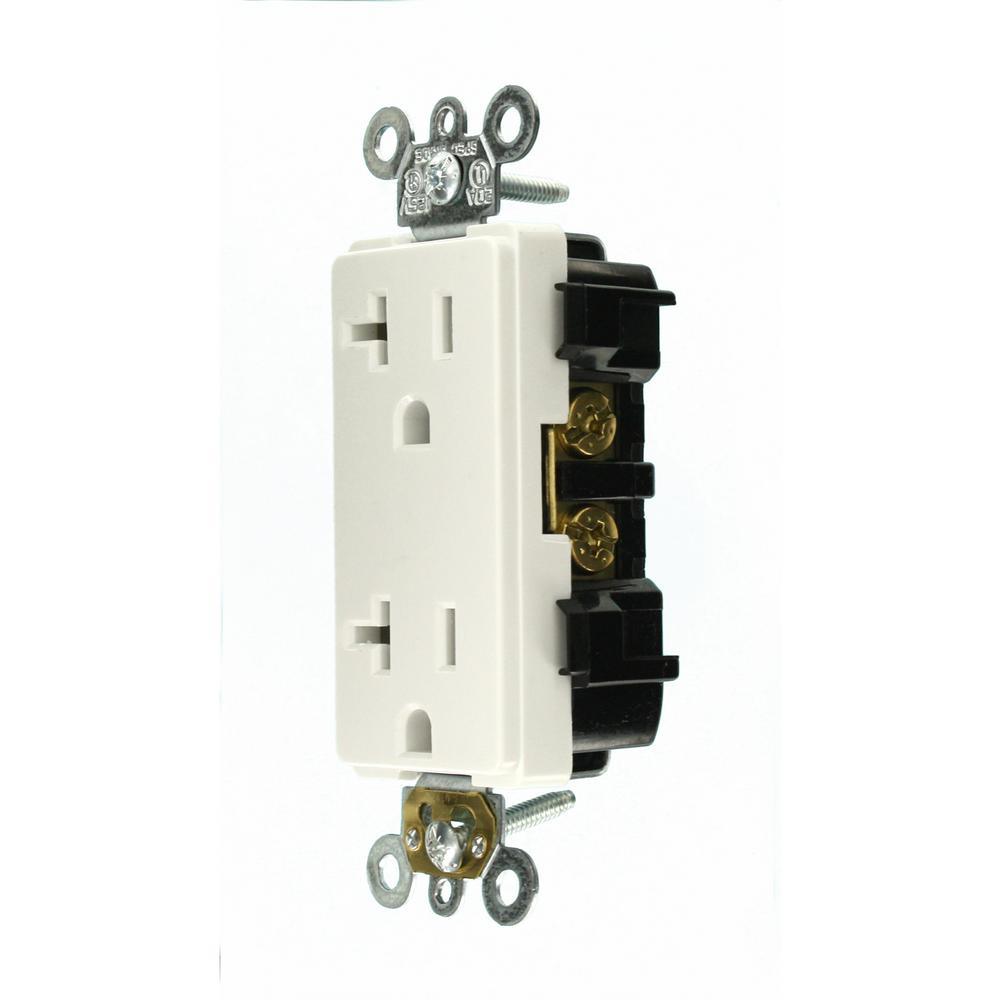 Decora Plus 20 Amp Industrial Grade Duplex Outlet, White - Super Arbor