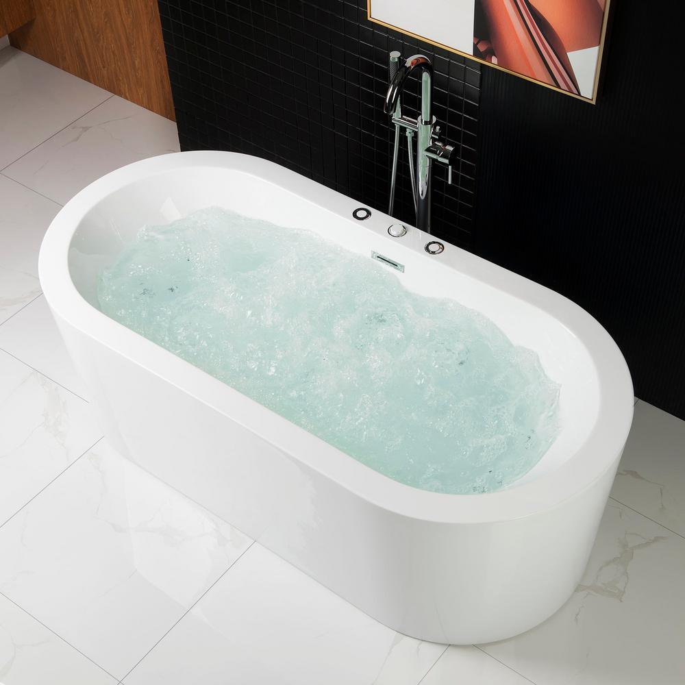 Bologna 67 in. Acrylic Freestanding Whirlpool and Air Bathtub with Drain and Overflow Included in White - Super Arbor