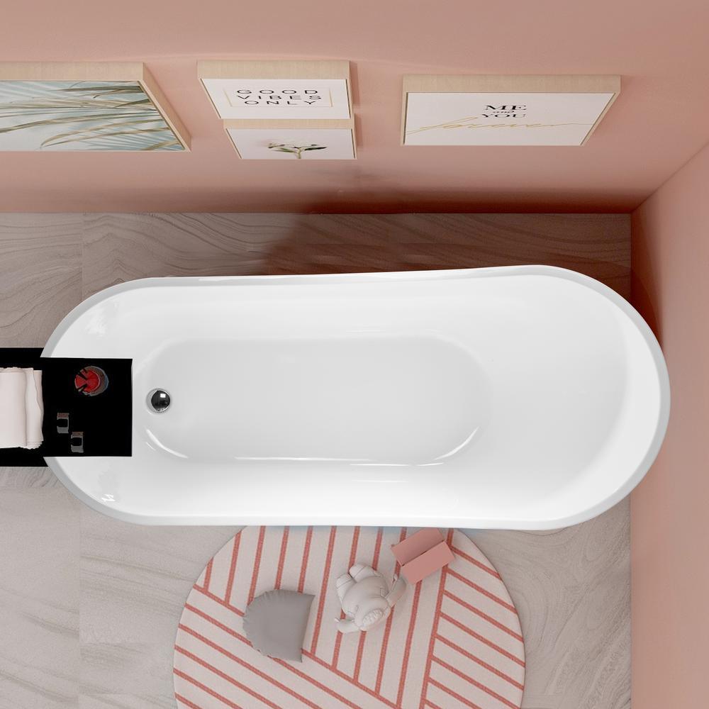 Clermont 59 in. Acrylic Freestanding Flatbottom Bathtub in White - Super Arbor