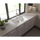 Glacier Bay Drop-in/Undermount Granite Composite 33 in. 1-Hole 50/50 Double Bowl Kitchen Sink with Low Divide White