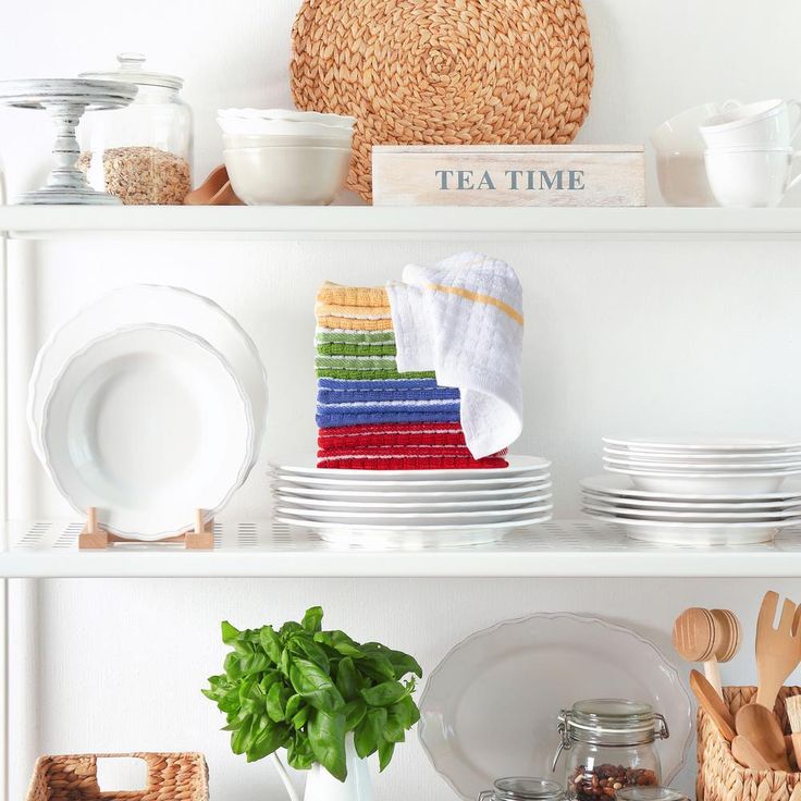 100% Cotton Solid and Striped Waffle Weave Set of 16 Dish Wash Clothes for Kitchen
