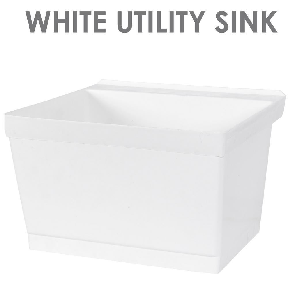 22.875 in. x 23.5 in. White 19 gal. Thermoplastic Utility Sink Kit with Black Metal Legs, P-Trap and Supply Lines - Super Arbor