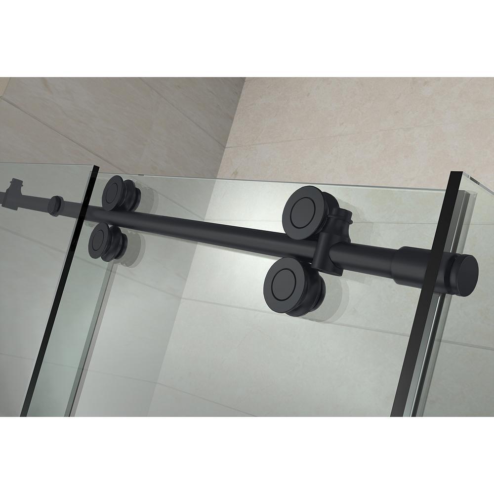 Langham 44 in. - 48 in. x 33.8125 in. x 75 in. Frameless Corner Sliding Shower Door in Matte Black - Super Arbor