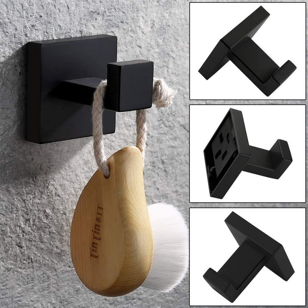 Square Bathroom Robe Hook and Towel Hook in Stainless Steel Matte Black (2-Pack) - Super Arbor