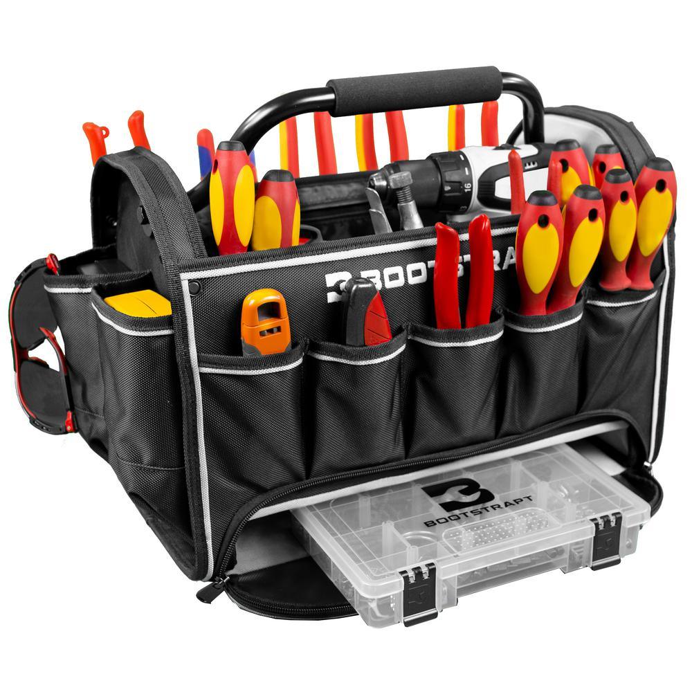 18 in. Contractor's Tote Bag with Integrated Parts Bin Compartment and Waterproof Rain Cover - Super Arbor