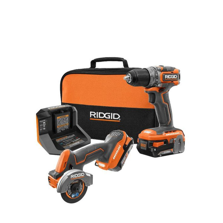 18-Volt SubCompact Lithium-Ion Brushless Drill Kit, 3 in. Multi-Material Saw with (2) 2.0 Ah Batteries, Charger, and Bag