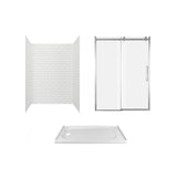 Passage 60 in. x 72 in. 3-Piece Glue-Up Alcove Shower Wall, Door and Base Kit with Left Hand Drain in Serene Marble - Super Arbor