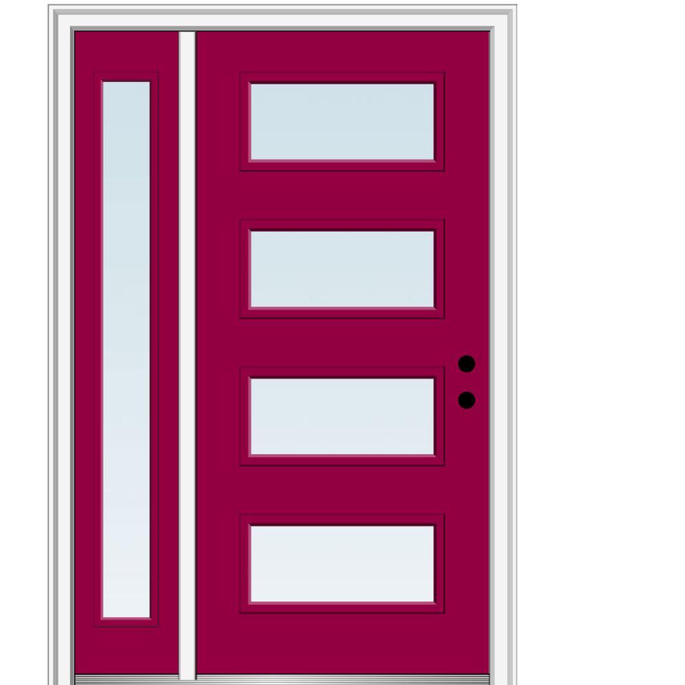 53 in. x 81.75 in. Celeste Clear Low-E Glass Right-Hand 4-Lite Eclectic Painted Steel Prehung Front Door with Sidelite - Super Arbor