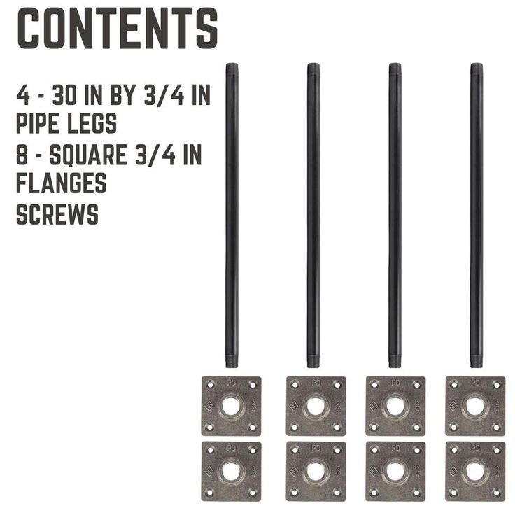 3/4 in. x 2.5 ft. L Black Steel Pipe Square Flange Table Kit (Set of 4)