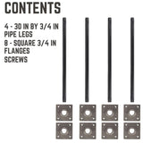 3/4 in. x 2.5 ft. L Black Steel Pipe Square Flange Table Kit (Set of 4)