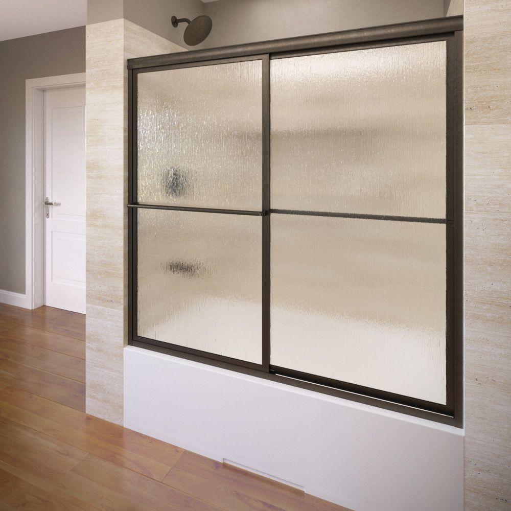 Deluxe 59 in. x 58-1/2 in. Clear Framed Sliding Tub Door in Oil Rubbed Bronze - Super Arbor