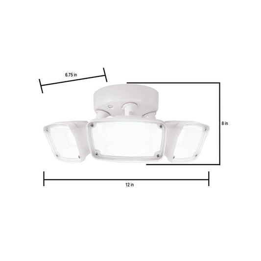 FHS White Outdoor Integrated Triple Head LED Flood Light with Selectable CCT (3000K, 4000K or 5000K), Switch Controlled