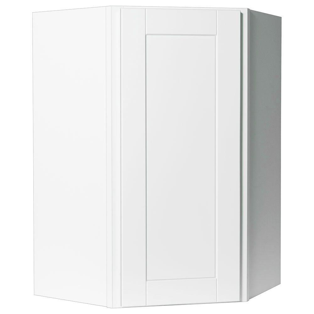 Shaker Assembled 24x30x12 in. Diagonal Corner Wall Kitchen Cabinet in Satin White