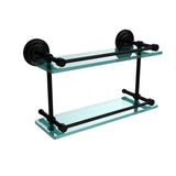 Que New 16 in. L x 8 in. H x 5 in. W 2-Tier Clear Glass Bathroom Shelf with Gallery Rail in Brushed Bronze - Super Arbor