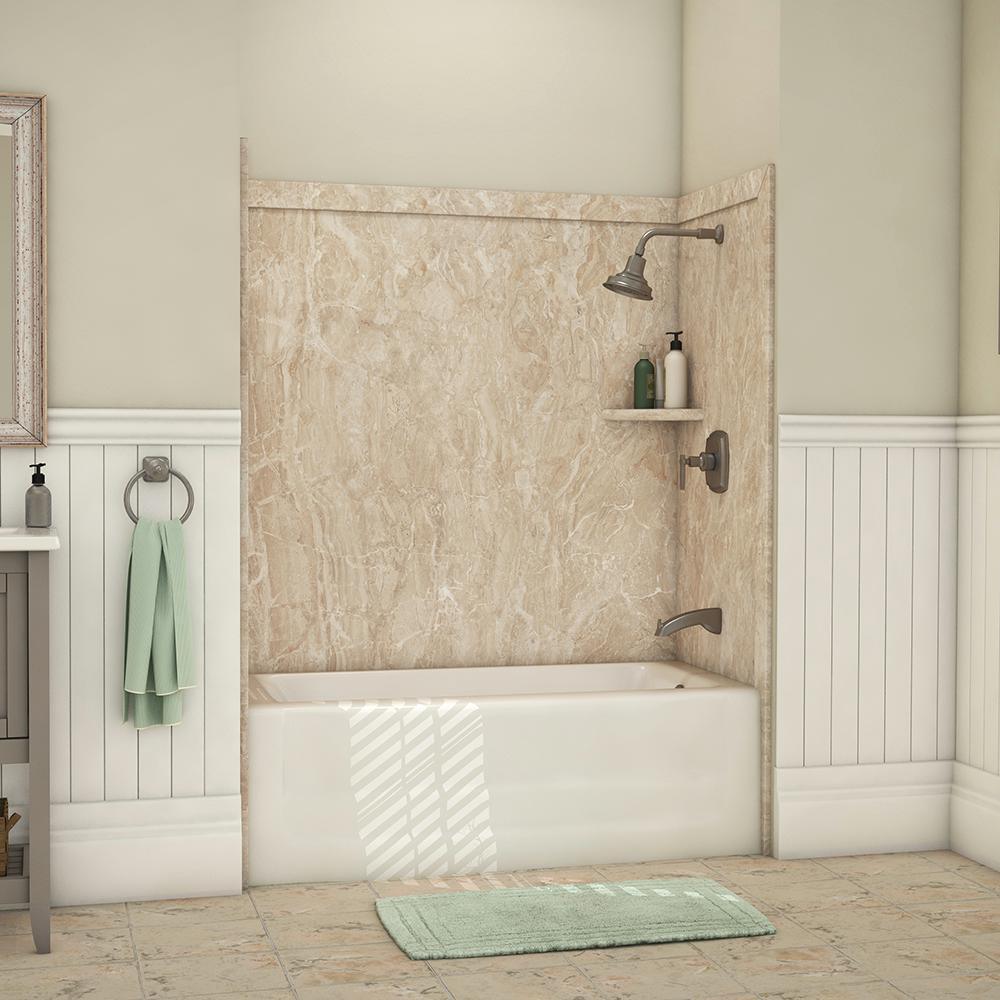 Elite 32 in. x 60 in. x 60 in. 9-Piece Easy Up Adhesive Tub Surround in Calacatta White - Super Arbor