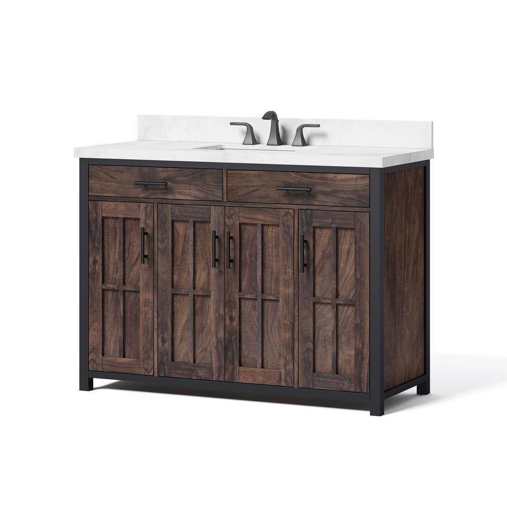 Drysdale 48 in. Wx 34.5 in. H Bath Vanity in Sable with Engineered Stone Vanity Top in Lgt Vein Carrera with White Basin - Super Arbor