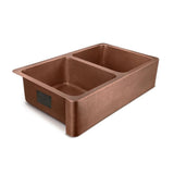 Moran Farmhouse Apron-Front Handmade Copper 36 in. 50/50 Double Bowl Kitchen Sink in Hammered Antique Copper
