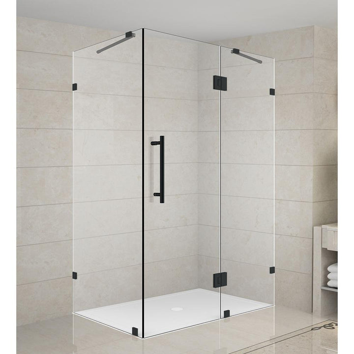 Avalux 48 in. x 36 in. x 72 in. Frameless Corner Hinged Shower Enclosure in Matte Black - Super Arbor