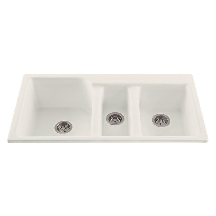 Triumph Undermount/Drop-In Acrylic 42 in. Triple Bowl Kitchen Sink in Biscuit - Super Arbor