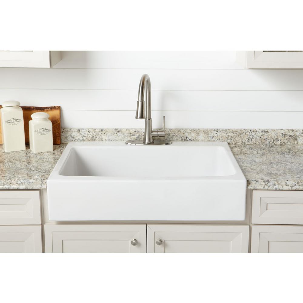 Josephine Quick-Fit Drop-in Farmhouse Fireclay 33.85 in. 3-Hole Single Bowl Kitchen Sink in Crisp White - Super Arbor