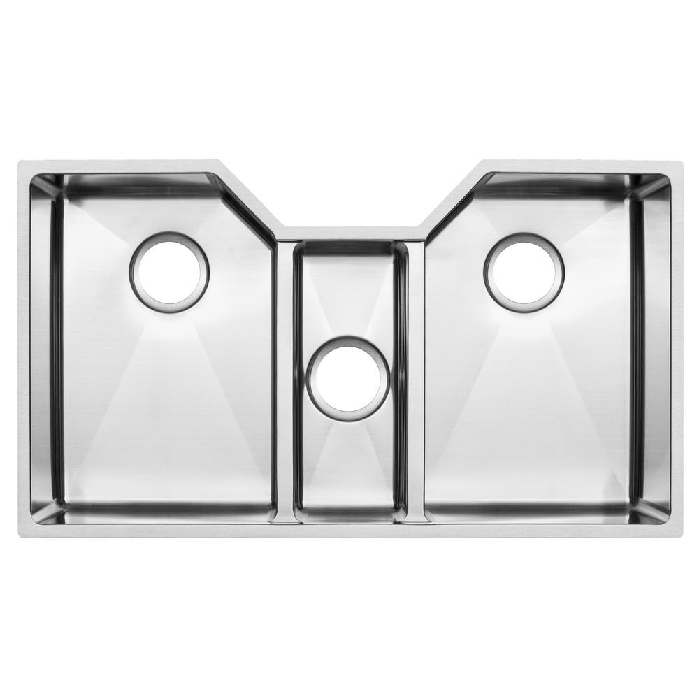 Bradford Undermount 16-Gauge Stainless Steel 35.5 in. Triple Basin Kitchen Sink with Basket Strainer - Super Arbor