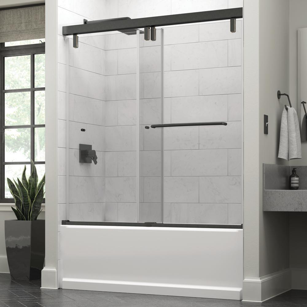Portman 60 x 59-1/4 in. Frameless Mod Soft-Close Sliding Bathtub Door in Chrome with 3/8 in. (10mm) Clear Glass - Super Arbor