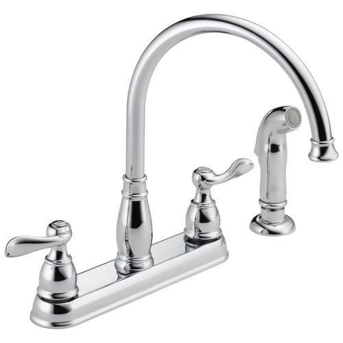 Delta Windemere Chrome 2-Handle Deck-Mount High-Arc Handle Kitchen Faucet (Deck Plate Included)