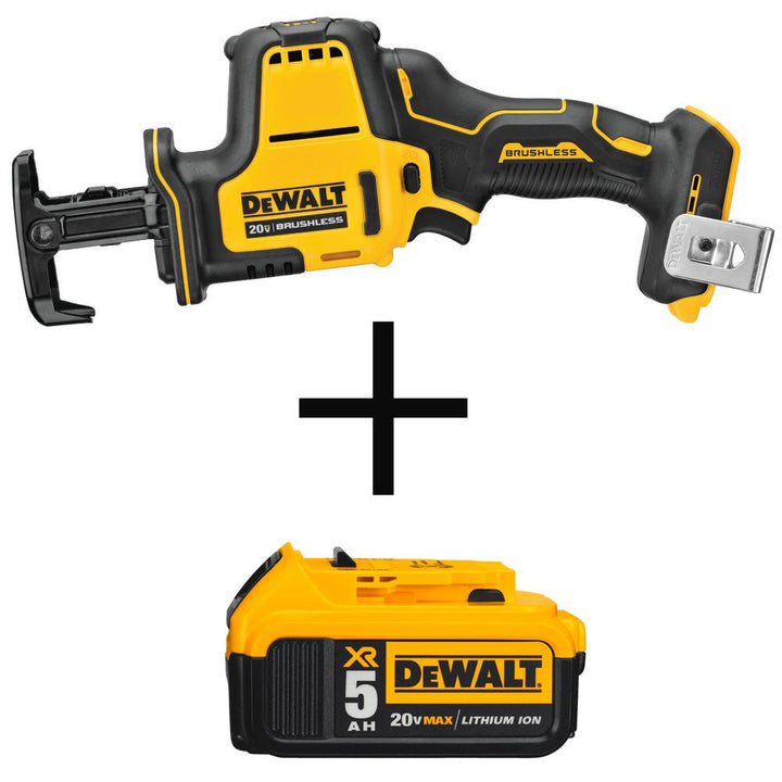 ATOMIC 20-Volt MAX Brushless Compact Reciprocating Saw (Tool-Only) with Bonus 20-Volt MAX Li-Ion Premium Battery 5.0Ah - Super Arbor